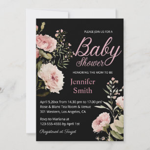 waterverf blush roze rozen meisje baby shower zwar kaart