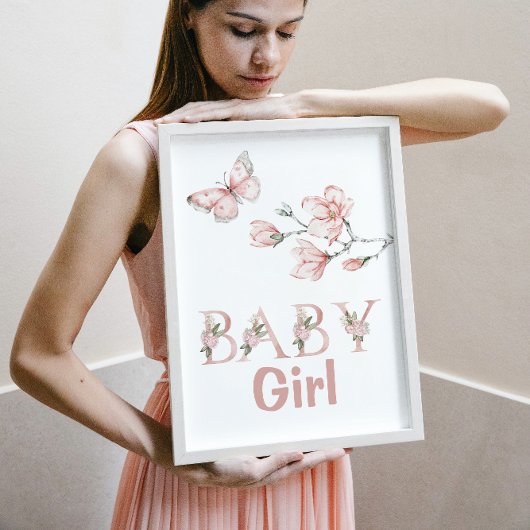 Waterverf Blush roze vlinderneurierij Poster