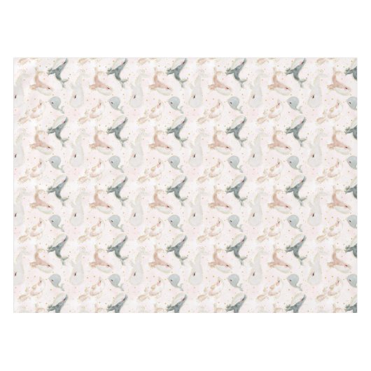 Waterverf Blush Roze Walvis Dolfijn Ocean Zee Meis Tafelkleed (Voorkant (Horizontaal))