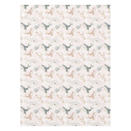 Waterverf Blush Roze Walvis Dolfijn Ocean Zee Meis Tafelkleed (Voorkant)