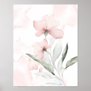 Waterverf Blush Roze Wilde Roos Poster