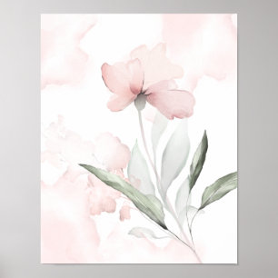 Waterverf Blush Roze Wilde Roos Poster