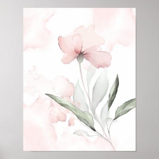 Waterverf Blush Roze Wilde Roos Poster (Voorkant)