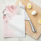 Waterverf Blush Roze Wilde Roos Theedoek (Quarter Fold)