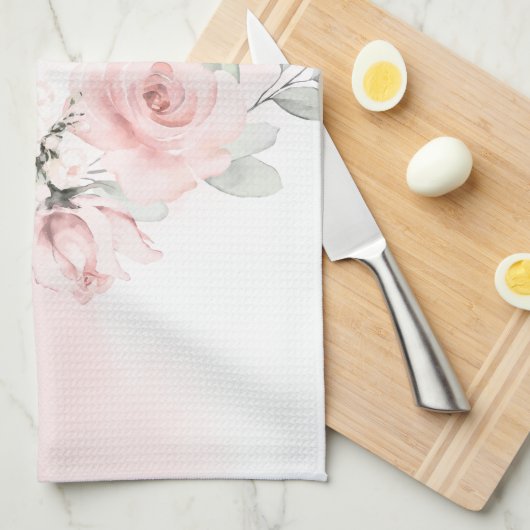 Waterverf Blush Roze Wilde Roos Theedoek (Quarter Fold)