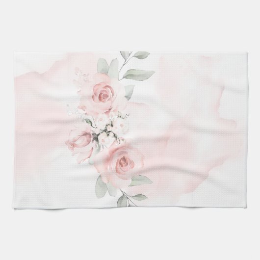 Waterverf Blush Roze Wilde Roos Theedoek (Horizontaal)