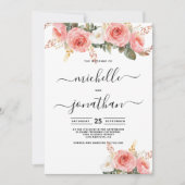 Waterverf blush roze wit mint bloemenbruiloft kaart (Voorkant)