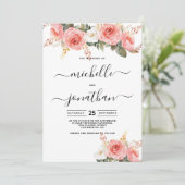 Waterverf blush roze wit mint bloemenbruiloft kaart (Staand voorkant)