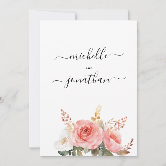 Waterverf blush roze wit mint bloemenbruiloft kaart (Achterkant)