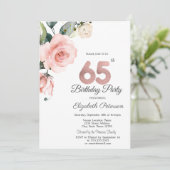 Waterverf Blush Rozen 65e Verjaardag Kaart (Staand voorkant)