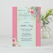 Waterverf Blush Rozen Bubbles en Brunch Kaart (Staand voorkant)