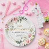 Waterverf Blush rozen eucalyptus goud Quinceañera Papieren Bordje (Feest)