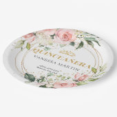 Waterverf Blush rozen eucalyptus goud Quinceañera Papieren Bordje (Gekanteld)