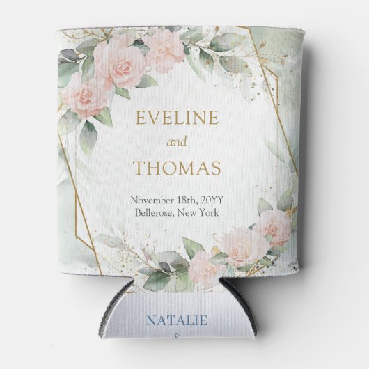 Waterverf Blush rozen eucalyptus gouden bruiloft Blikjeskoeler (Voorkant)