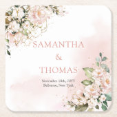 Waterverf Blush rozen eucalyptus gouden bruiloft Kartonnen Onderzetters (Voorkant)