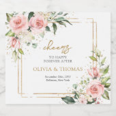 Waterverf Blush rozen eucalyptus gouden bruiloft Sparkling Wijnetiket (Enkel label)