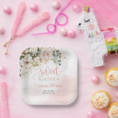 Waterverf Blush rozen eucalyptus zoet zestien Papieren Bordje (Feest)