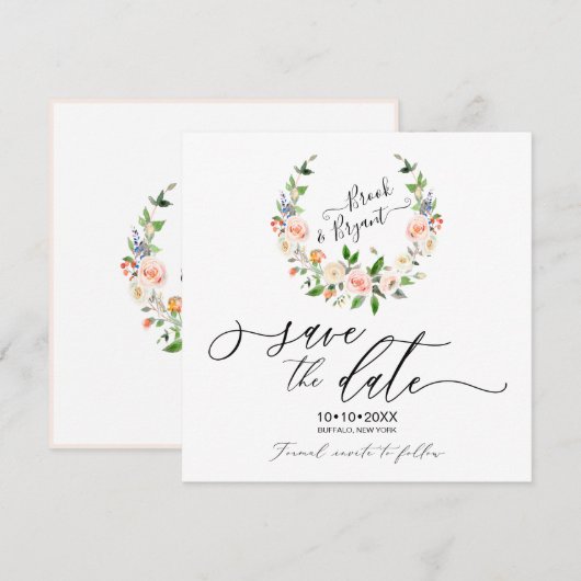 Waterverf Blush Rozen Krans Bewaar de datum Kaart (Voorkant / Achterkant)