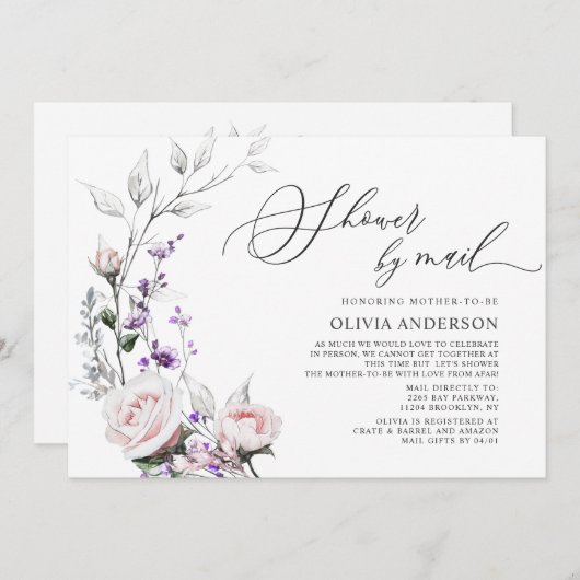 Waterverf Blush Rozen Virtueel Baby shower per pos Kaart (Voorkant / Achterkant)