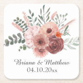 Waterverf Blush Rust Bloemen Bruiloft Mason Jar Kartonnen Onderzetters (Voorkant)