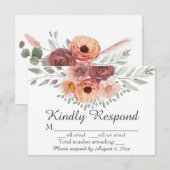 Waterverf Blush Rust Floral Wedding RSVP Kaart (Voorkant / Achterkant)
