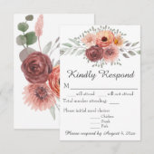 Waterverf Blush Rust Floral Wedding RSVP Kaart (Voorkant / Achterkant)