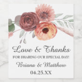 Waterverf Blush Rust Floral Wedding Wijn Etiket (Enkel label)