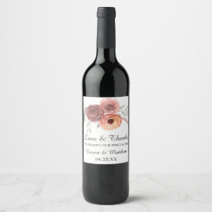 Waterverf Blush Rust Floral Wedding Wijn Etiket