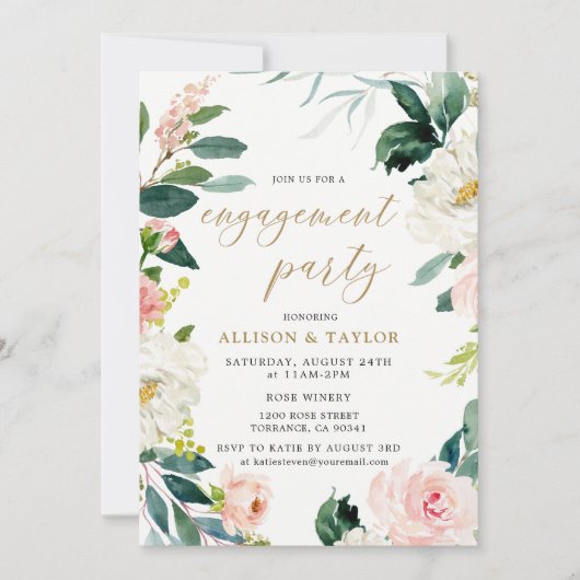 Waterverf Blush Rustieke Verlovingsfeest Kaart (Voorkant)