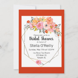 Waterverf Blush Sinaasappel Geel Bloemen Goud Lijs Kaart