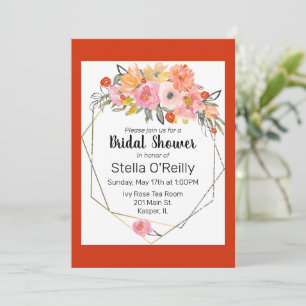 Waterverf Blush Sinaasappel Geel Bloemen Goud Lijs Kaart