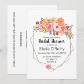 Waterverf Blush Sinaasappel Geel Bloemen Goud Lijs Kaart (Voorkant / Achterkant)