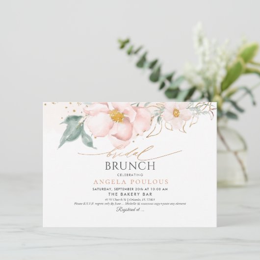 Waterverf Blush Single Petal Rozen Bridal Brunch Kaart (Staand voorkant)