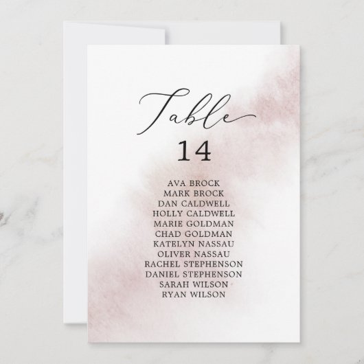 Waterverf Blush Table Number Seating Chart Kaarten (Voorkant)