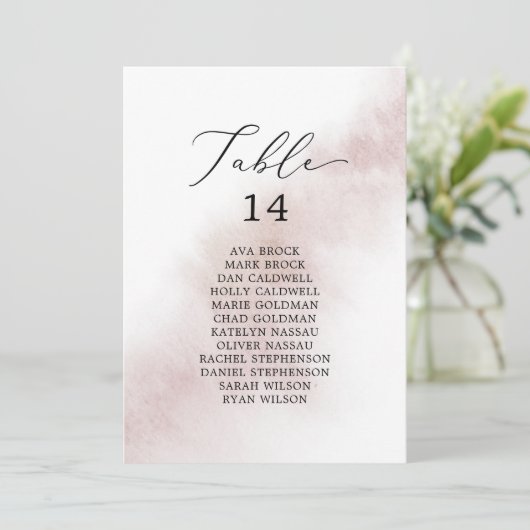 Waterverf Blush Table Number Seating Chart Kaarten (Staand voorkant)