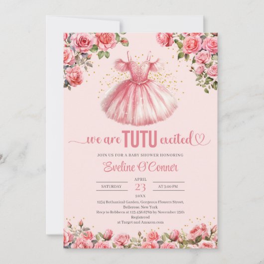 Waterverf blush tutu dress roze rozen Baby shower Kaart (Voorkant)