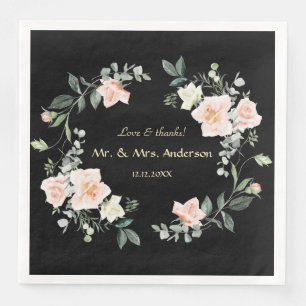 Waterverf Blush White Flowers Black Wedding Servet