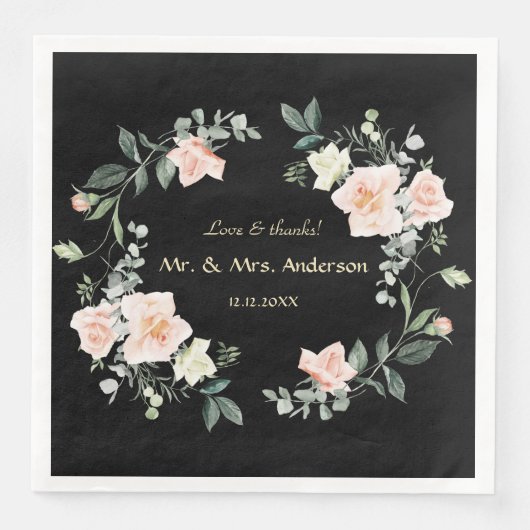 Waterverf Blush White Flowers Black Wedding Servet (Voorkant)