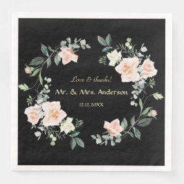 Waterverf Blush Witte Bloemen Zwarte Trouw Servet