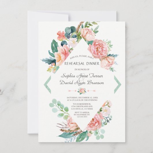 Waterverf Blush Witte Pioenrozen Oefendiner Kaart (Voorkant)