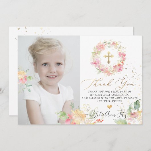 Waterverf Blushing Sweetpeas Bedankt Kaart (Voorkant / Achterkant)