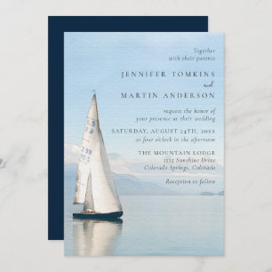 Waterverf Boat Nautical Lake Wedding Invitations Kaart