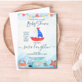 Waterverf Boat Nautisch Baby shower Uitnodigen Kaart
