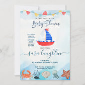 Waterverf Boat Nautisch Baby shower Uitnodigen Kaart (Voorkant)