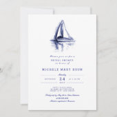 Waterverf Boat Navy Blue Vrijgezellenfeest Invite Kaart (Voorkant)