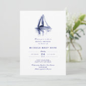 Waterverf Boat Navy Blue Vrijgezellenfeest Invite Kaart (Staand voorkant)