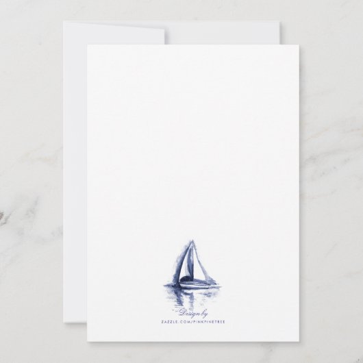 Waterverf Boat Navy Blue Vrijgezellenfeest Invite Kaart (Achterkant)
