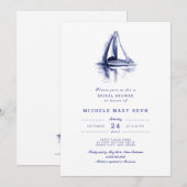 Waterverf Boat Navy Blue Vrijgezellenfeest Invite Kaart (Voorkant / Achterkant)