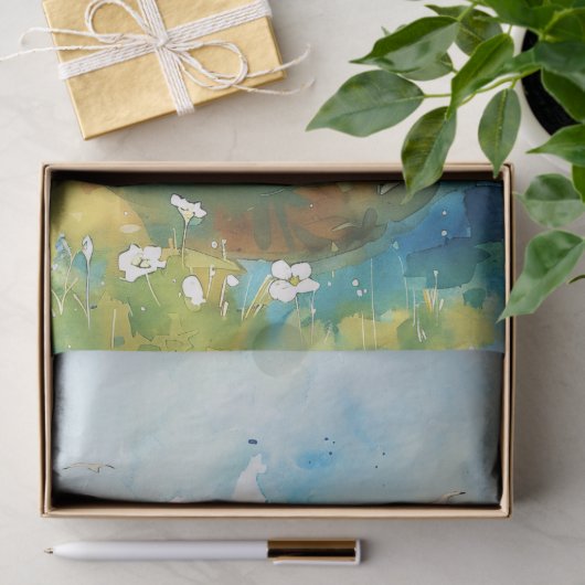 Waterverf Boat op Blue Water Decoupage Tissuepapier (Geschenk)