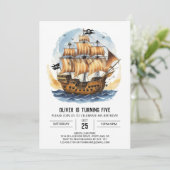 Waterverf Boat Treasure Kaart Pirate Verjaardag (Staand voorkant)